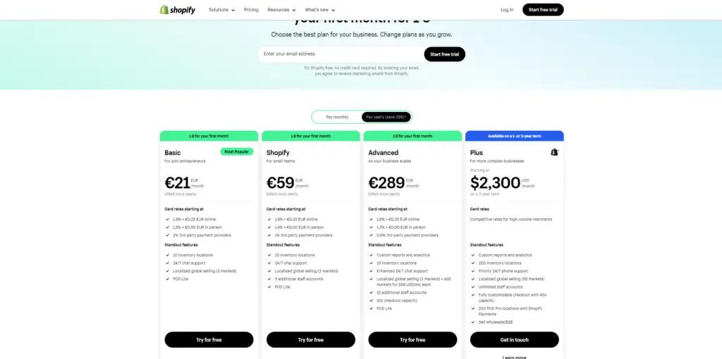 Shopify Software Review: Pricing Plans